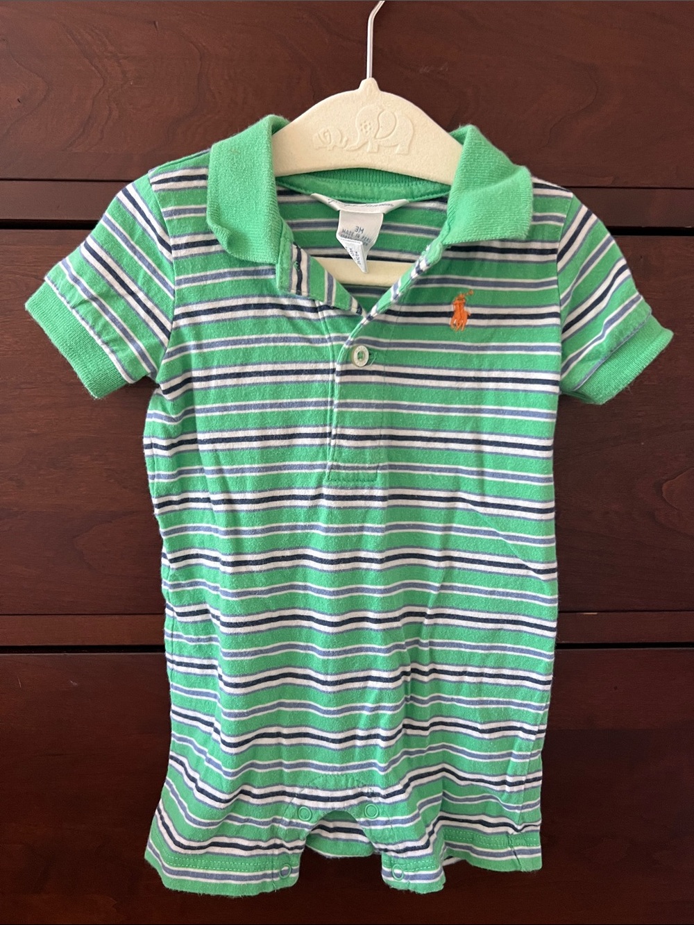 Ralph Lauren Green Striped Polo Romper Baby Soft cotton